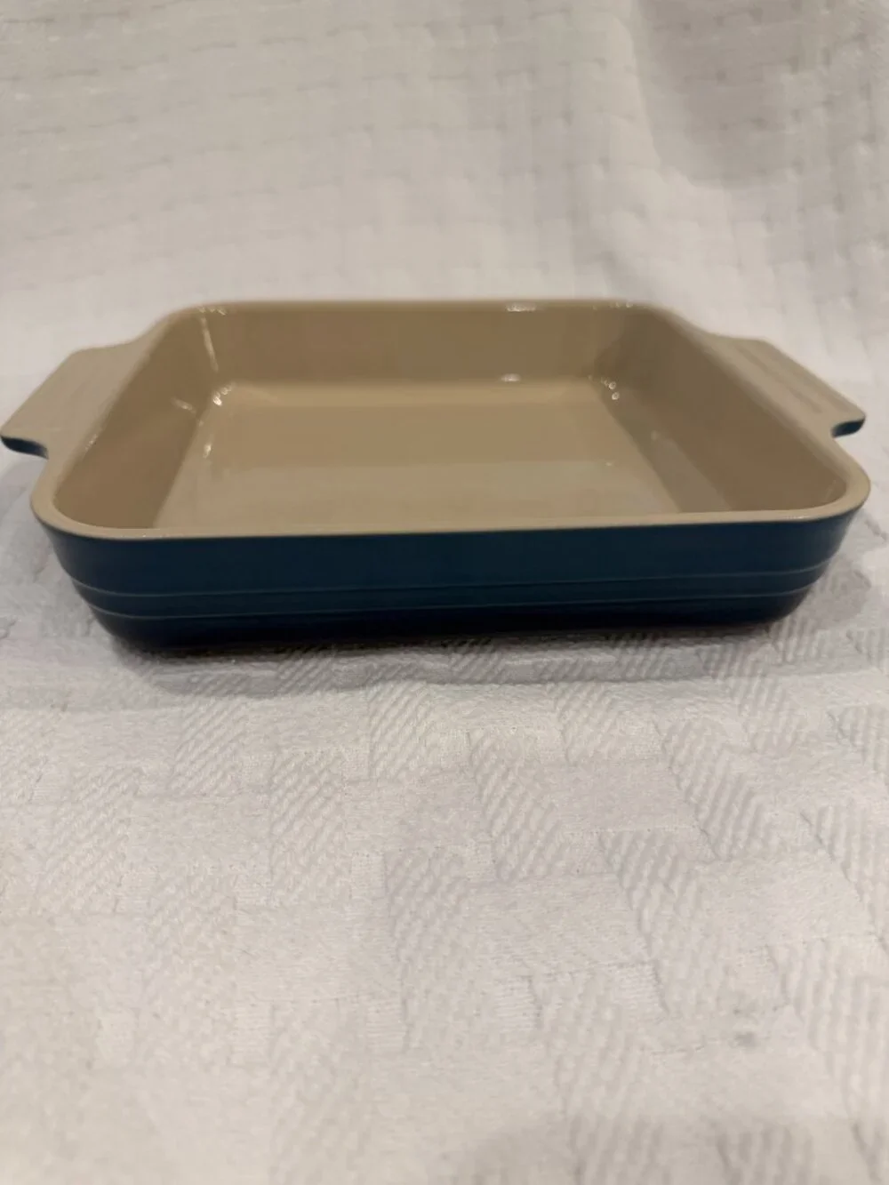 Le Creuset Square Stoneware Baking Dish Deep Blue Teal Cream Interior 11